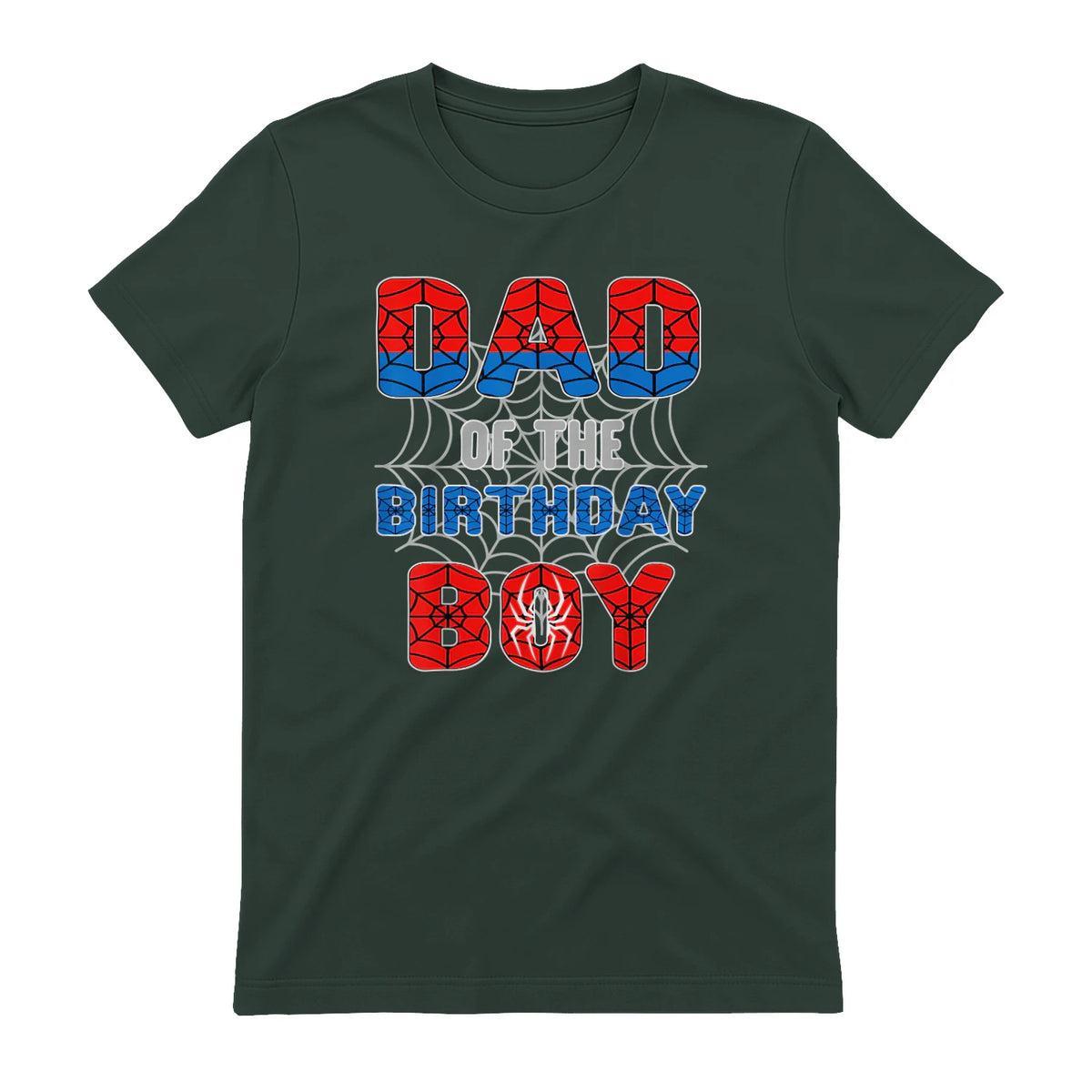 Birthday Boy Dad Spider Web T-Shirt in Forest Green - back view