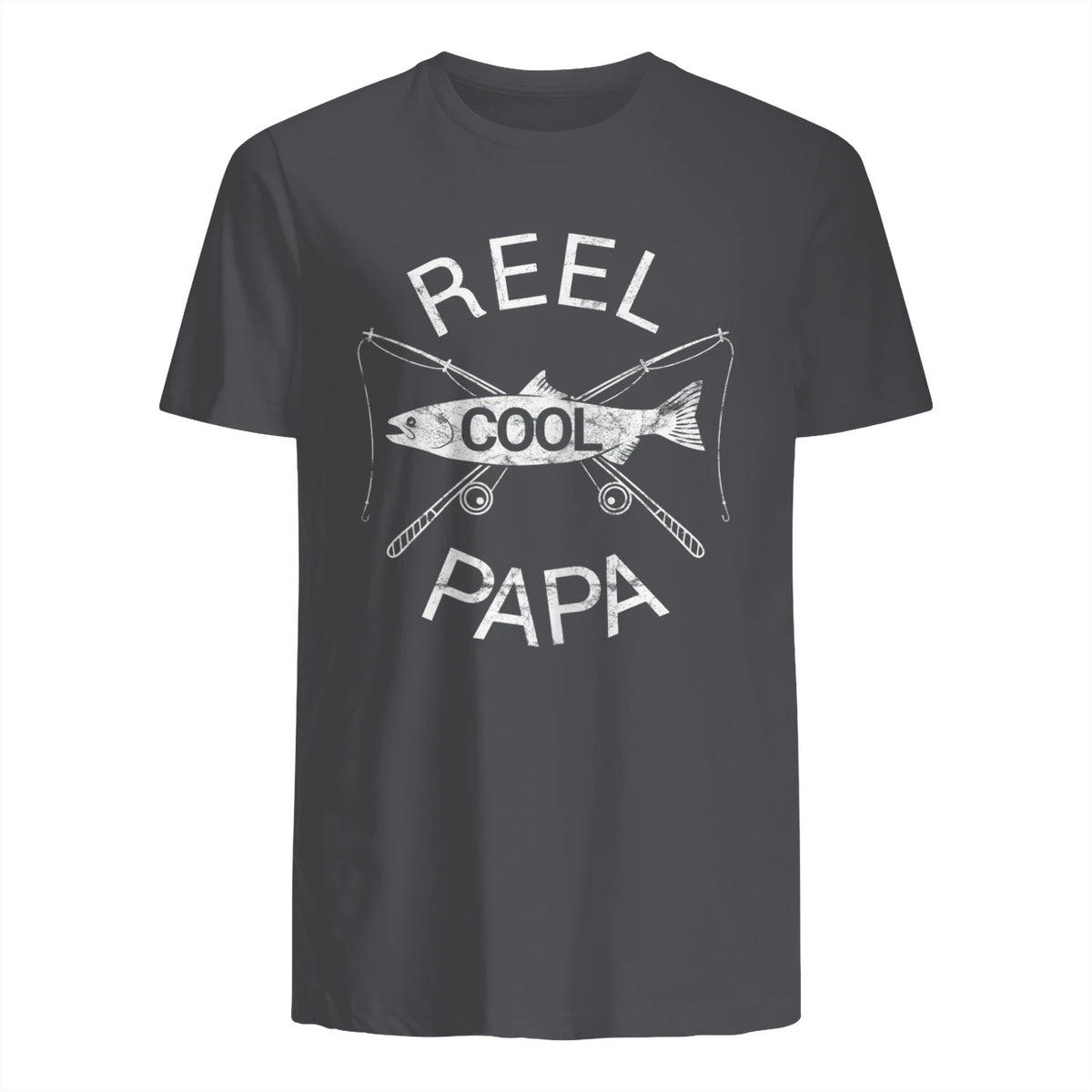 Funny Fishing Reel Cool Papa Dad Joke T-Shirt in Charcoal - back view