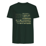 Husband Daddy Protector Hero Fathers Day Camo American Flag in Forest Green - back view