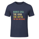 Bonus Dad The Man Myth Bad Influence Funny Step-Dad Stepdad in Heather Navy - front view