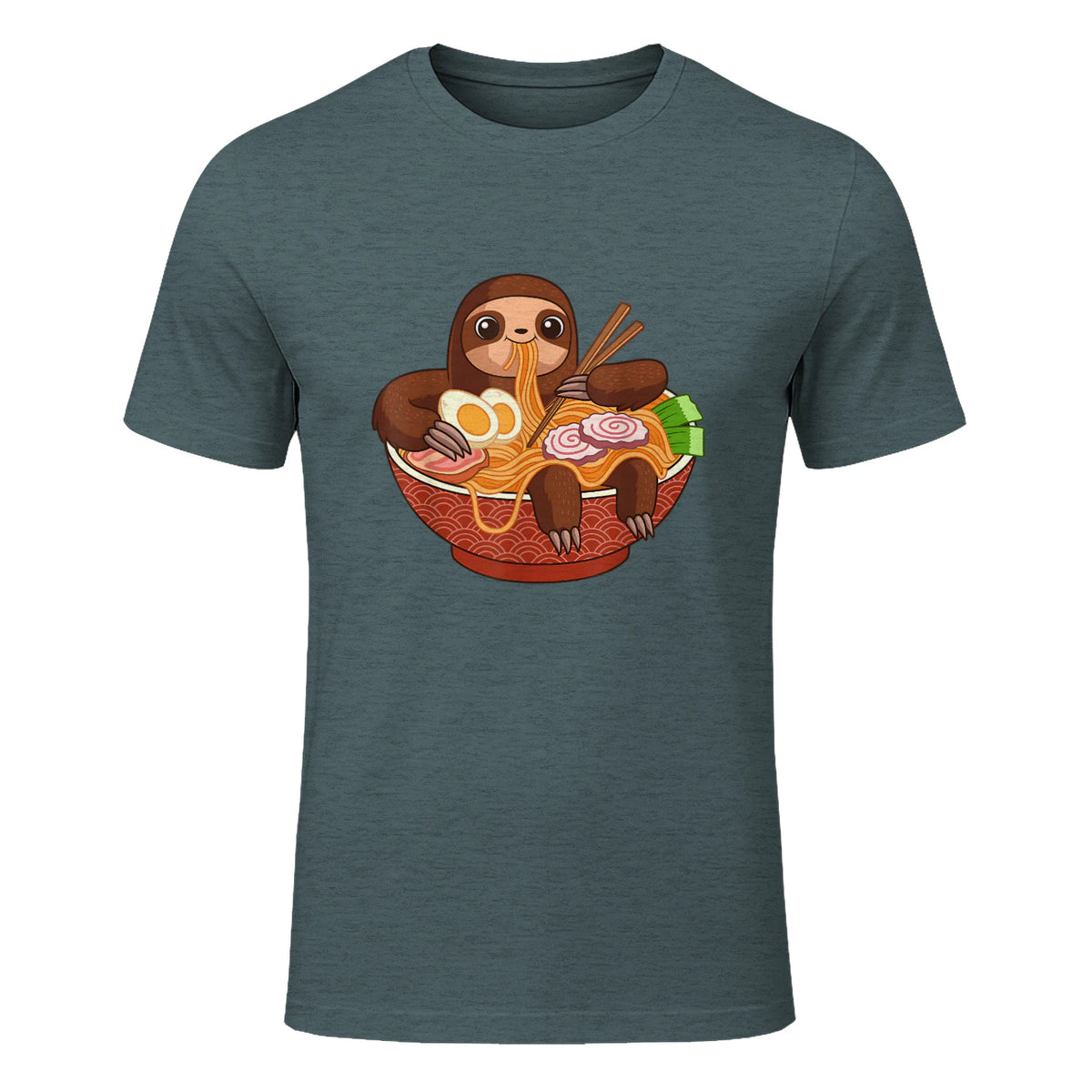 Kawaii Cute Anime Sloth Otaku Japanese Ramen Noodles in Dark Heather - front view
