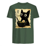 Funny Cat Ramen Graphic Tee Japanese Kawaii Anime Cat T-Shirt in Military Green - back view