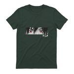 Anime in Japanese Characters Kawaii Eyes Face Short Sleeve in Forest Green - back view