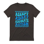 Accept Adapt Advocate Autism Awareness T-Shirt in Dark Chocolate - back view