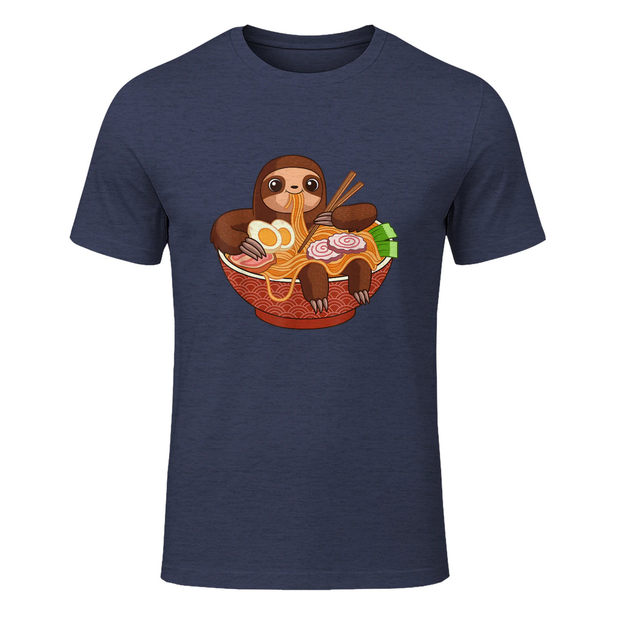 Kawaii Cute Anime Sloth Otaku Japanese Ramen Noodles in Heather Navy - front view