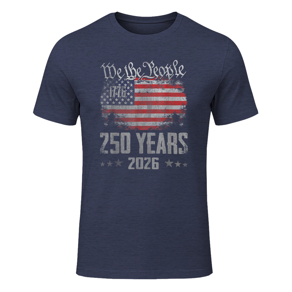 Vintage Anniversary Fourth of July Birthday T-Shirt in Heather Navy - front view