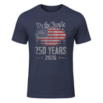 Vintage Anniversary Fourth of July Birthday T-Shirt in Heather Navy - front view