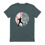 Philippians Four Thirteen Baseball Player Graphic with Bible Verse T-Shirt in Dark Heather - back view