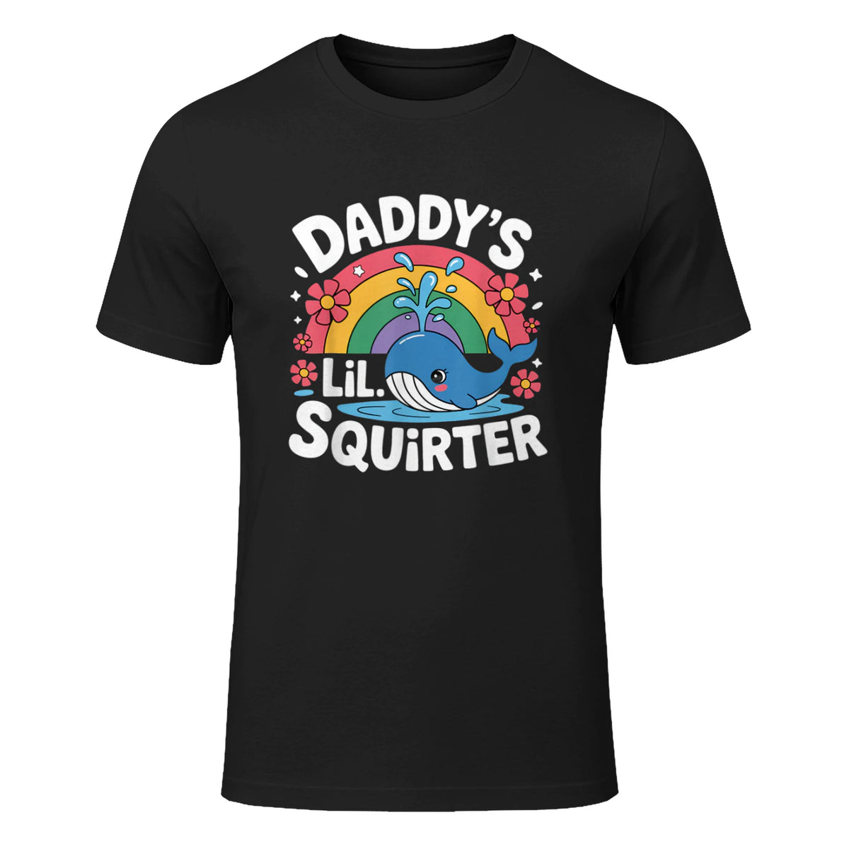 Inappropriate Funny Daddys Lil Squirter Embarrassing Women's T-Shirt in Black - front view