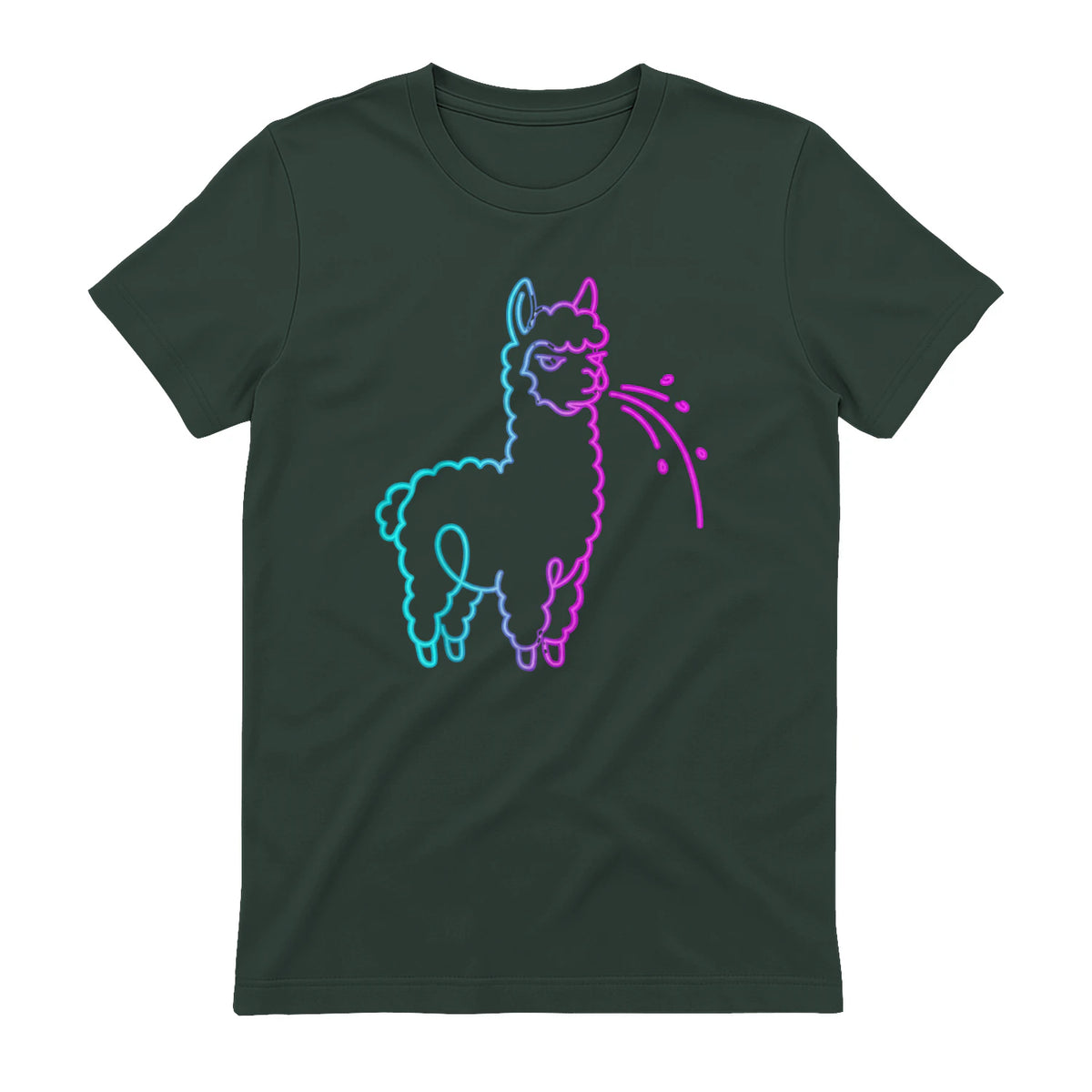 Fluff Around and Find Out Funny Fluffy Spitting Lama in Forest Green - back view