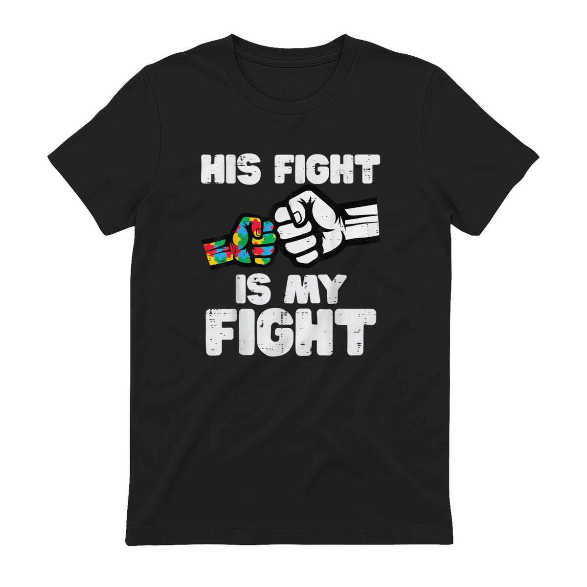 Autism His Fight is My Fight ASD Awareness Dad Mom Men Women in Black - back view