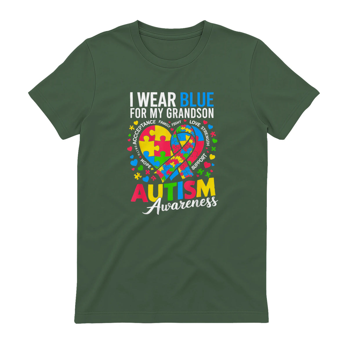 I Wear Blue for My Grandson Autism Awareness Grandma Nana in Military Green - back view