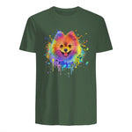Colorful Splash Art Poméranie Portrait Pom Puppy Owner in Military Green - back view