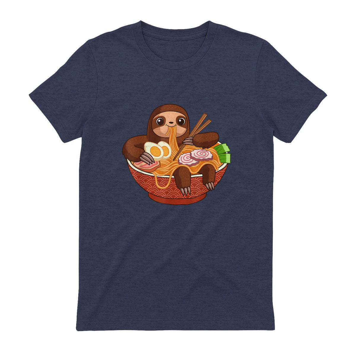 Kawaii Cute Anime Sloth Otaku Japanese Ramen Noodles in Heather Navy - back view