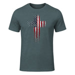 American USA Flag Christian Cross T-Shirt in Dark Heather - front view
