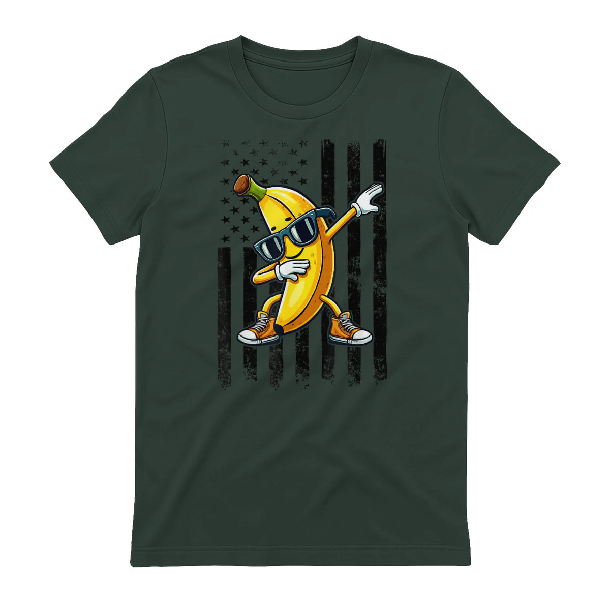 Dabbing Banana Retro American Flag Banana Lover Boys Kids T-Shirt in Forest Green - back view
