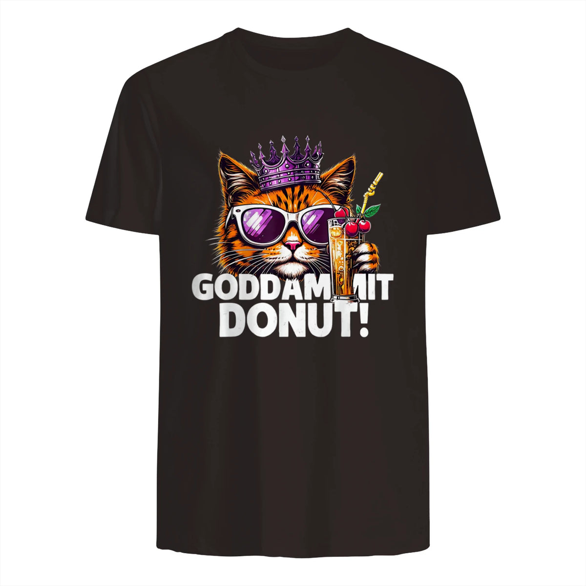 Donut Princess Cat Meme Tee – Kawaii Funny Cartoon Style T-Shirt in Dark Chocolate - back view