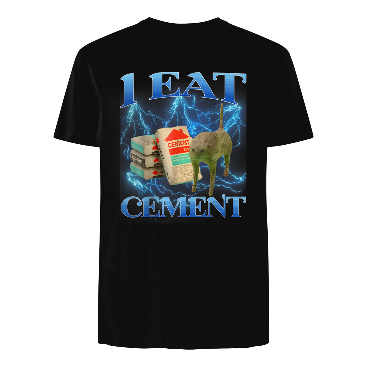 I Eat Cement Funny Cat Meme Internet Memes Funny Memes Gen-Z T-Shirt in Black - back view