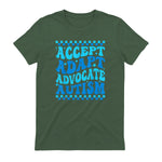 Accept Adapt Advocate Autism Awareness T-Shirt in Military Green - back view