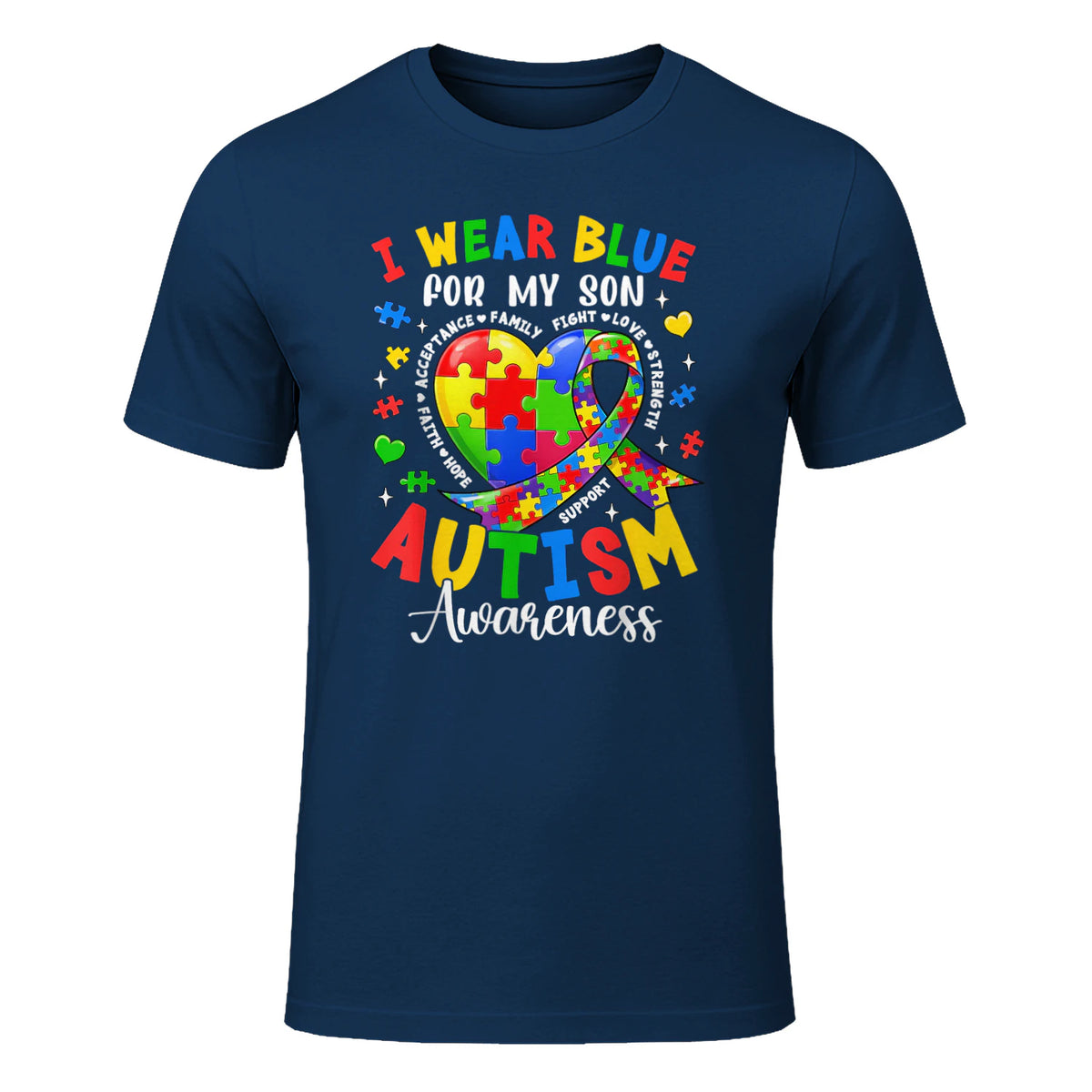 I Wear Blue for My Son Autism Awareness for Women Autism Mom in Navy - front view