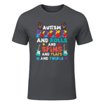 Autism Rocks Rolls Spins Flaps Awareness Boys Kids Women Men in Charcoal - front view