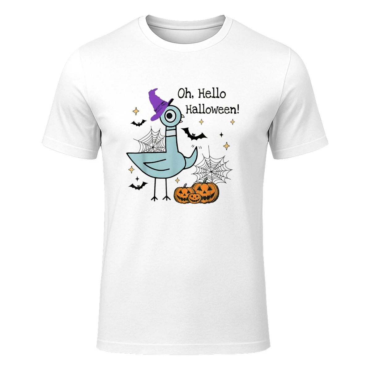 Oh, Hello Halloween Pigeon Shirt Spooky Season Teachers Kids T-Shirt in White - front view