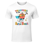 Retro Teaching is My Superpower Apple Teacher Appreciation T-Shirt in White - front view