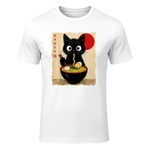 Anime Cat Ramen Japanese Funny Cat Graphic Tees Anime Gifts T-Shirt in White - front view
