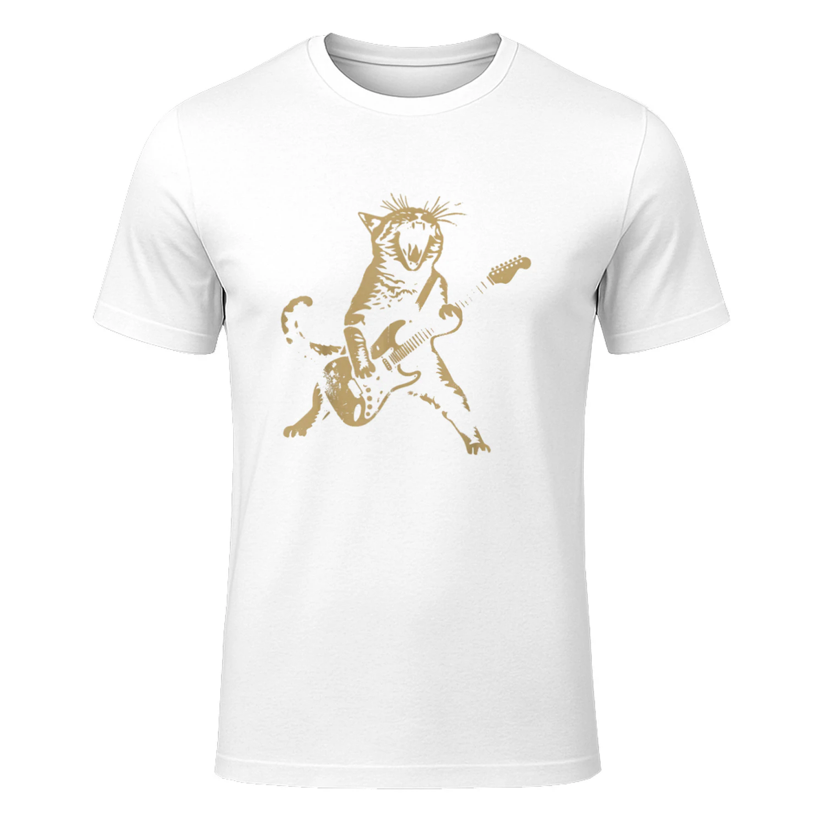 Cat Playing Guitar Rock Star Rock and Roll Men Women Kids T-Shirt in White - front view
