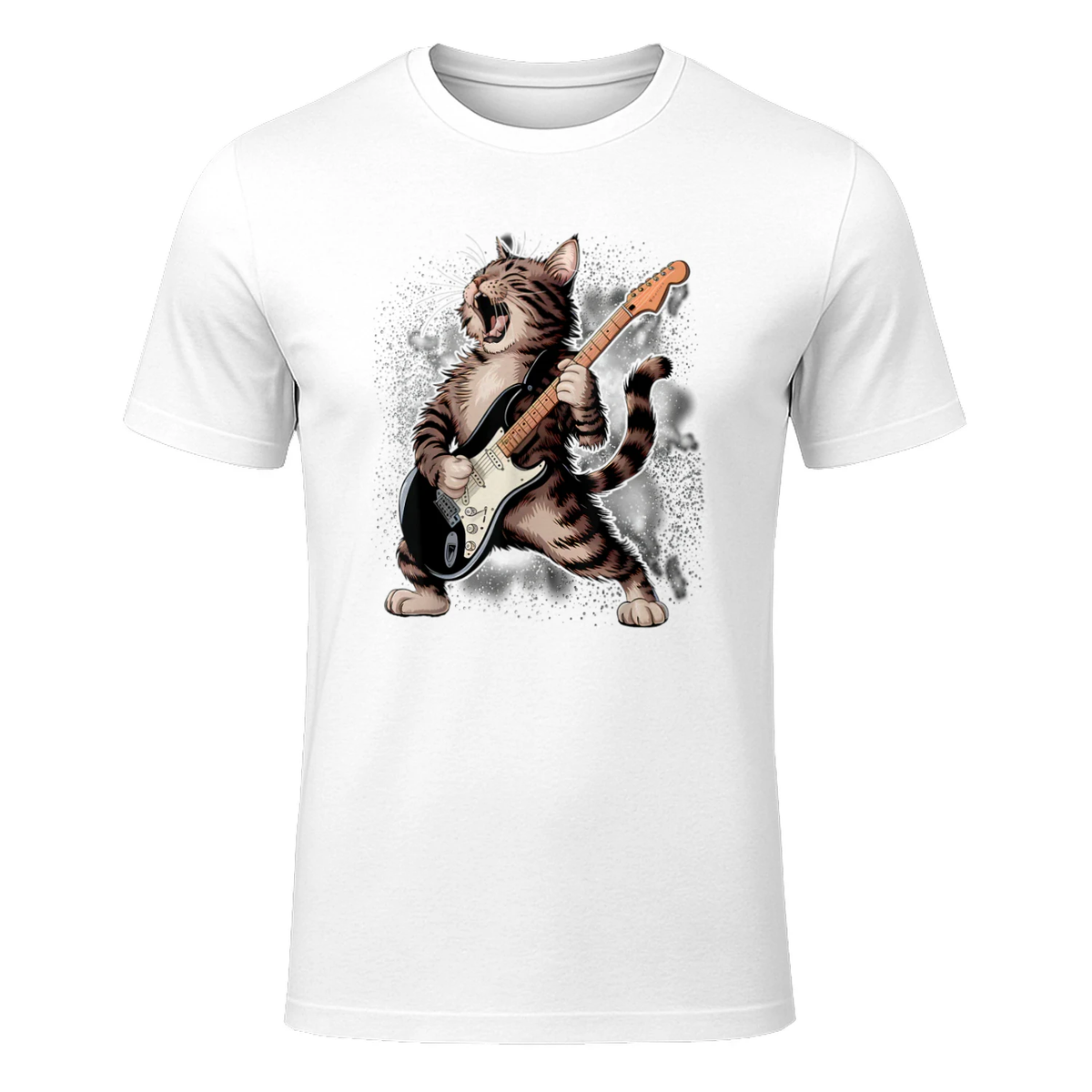 Cat Playing Guitar Rock and Roll Rock Star For Men Women Kid T-Shirt in White - front view