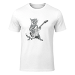 Funny Cat Playing Guitar Rock and Roll Gifts Men Women Kid T-Shirt in White - front view
