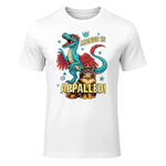 Retro Mongo is Appalled Princess Cat Riding Dinosaur Womens T-Shirt in White - front view