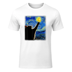 Starry Night Cat, Van Gogh Cat, Cat Lover, Cat Mom, Cat Dad T-Shir in White - front view
