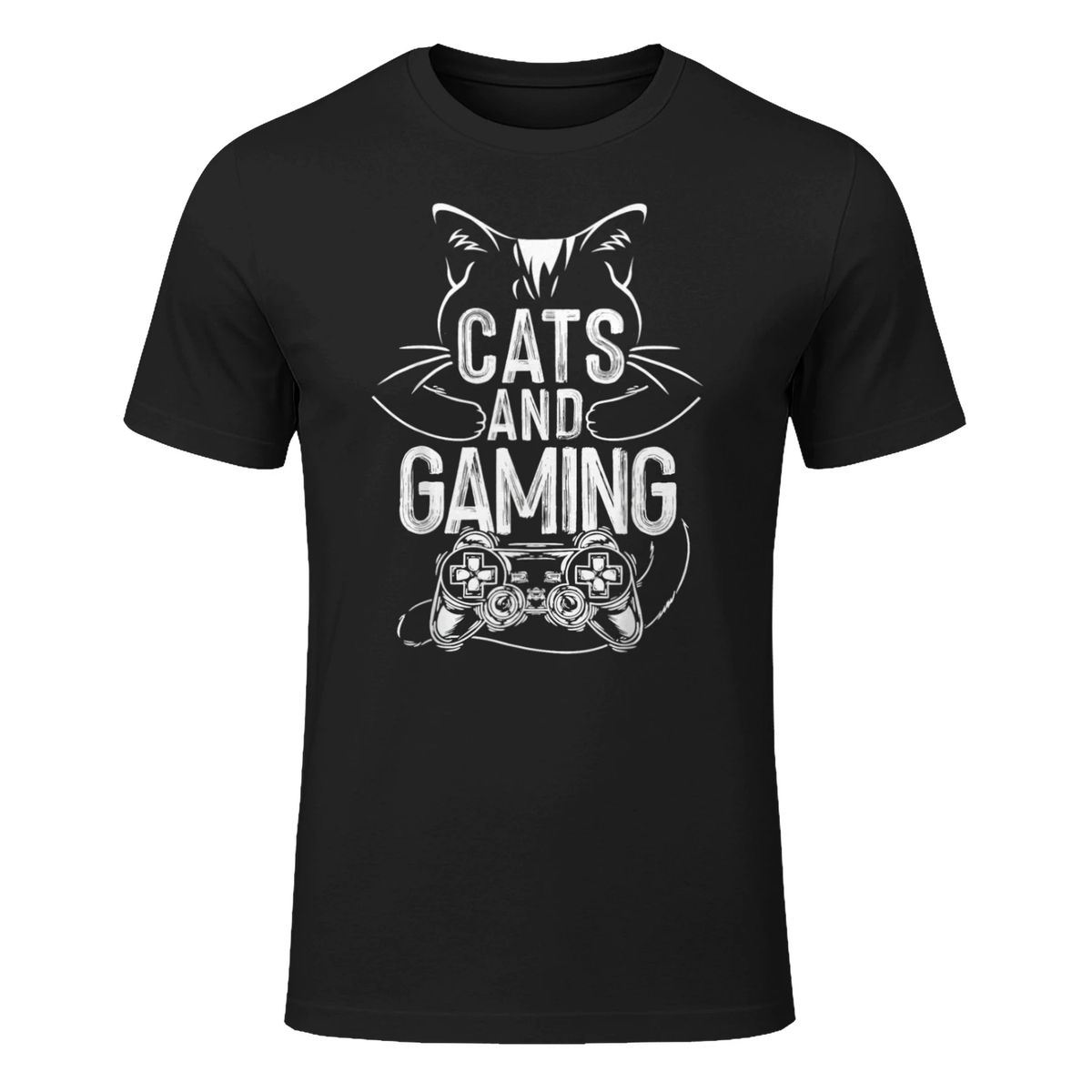 Cats And Gaming Funny For Gamer, Cat Lover, Cat Mom, Cat Dad T-Shirt in Black - front view
