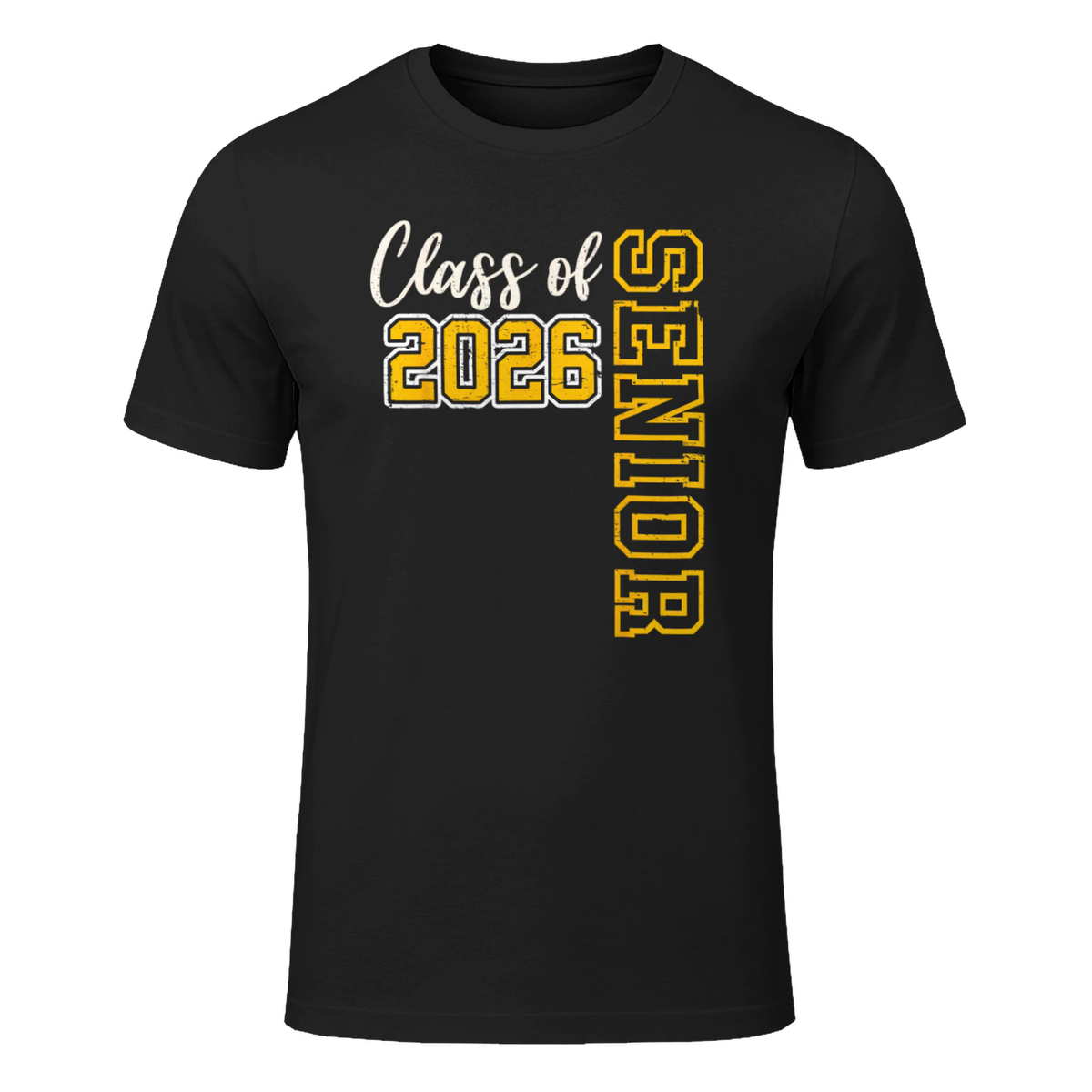 Class of 2026 Senior 26 High School Graduation Black Gold T-Shirt in Black - front view
