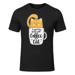 Orange Cat Mom Funny Coffee & Cats T-Shirt in Black - front view