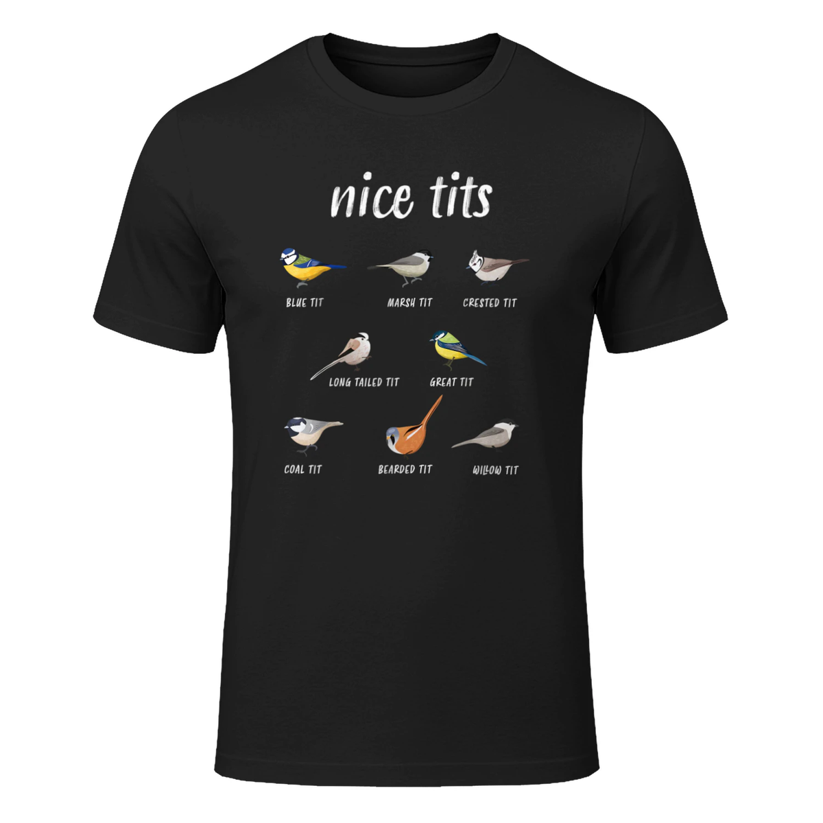 Nice-tits funny bird watching gift Birder Men Dad T-Shirt in Black - front view