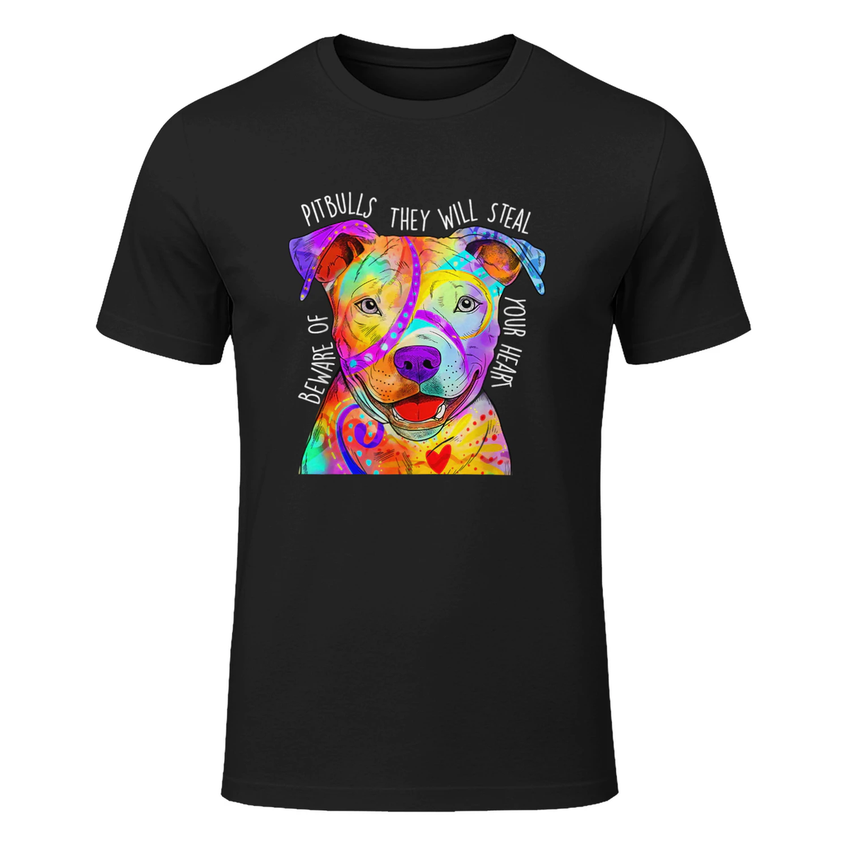 Beware Of Pitbulls They Will Steal Your Heart - Dog Owner T-Shirt in Black - front view