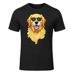 Funny Golden Retriever Wearing Sunglasses Cute Dog Lover T-Shirt in Black - front view