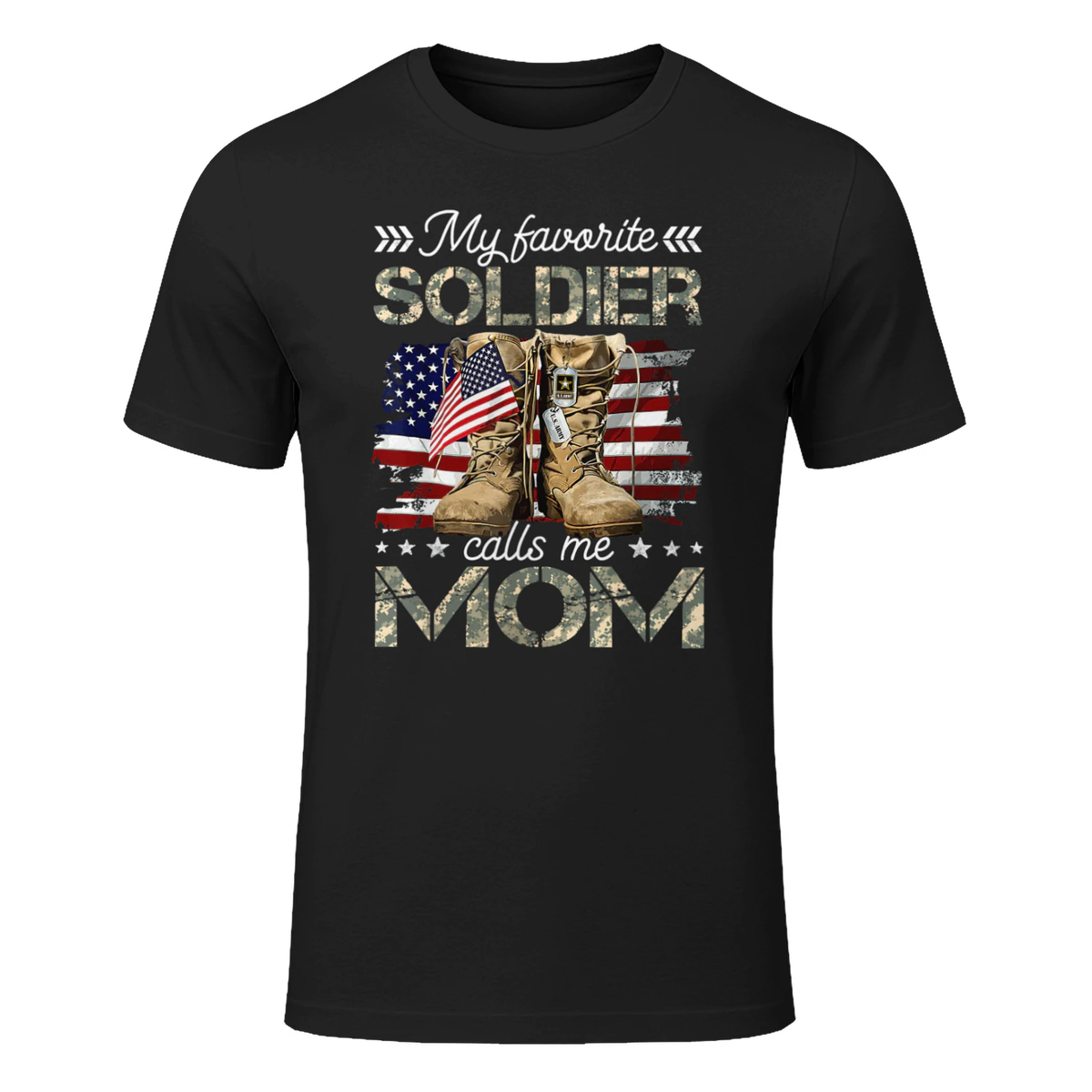 Soldier Mom Army Mom Army Graduation Mom T-Shirt in Black - front view