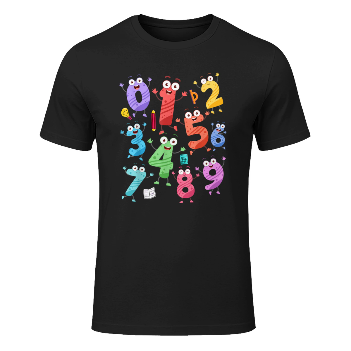 Maths Day Costume Idea For Kids & Teacher Numbers Maths T-Shirt in Black - front view