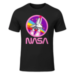 Nerdy NASA Rainbow Rocket Launch Girls Science Teacher T-Shirt in Black - front view
