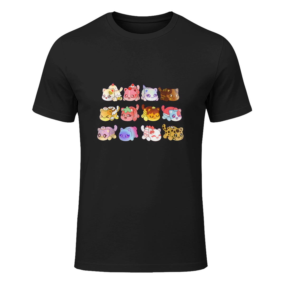 Meemeow Cat Plush Toy T-Shirt in Black - front view