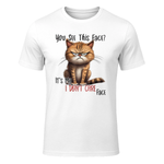 Funny Cat with Cheeky Saying Mir Egal Gesicht T-Shirt in White - front view