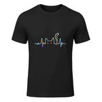 Heartbeat Cat Lover Animal Silhouette Cute Cat T-Shirt in Black - front view